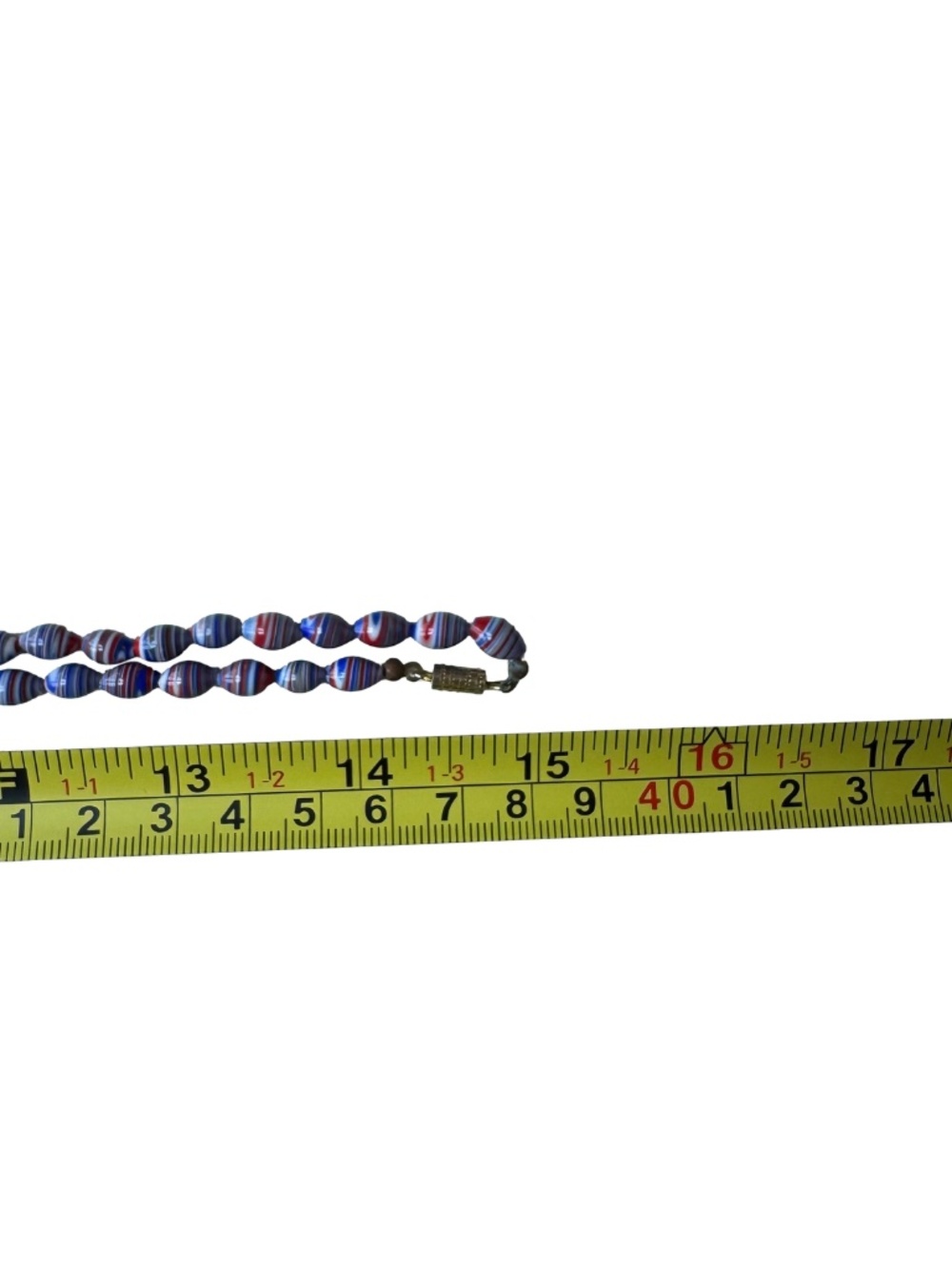 Vintage Striped Porcelain Bead Necklace Red White Blue Boho Festival Accessory - Picture 15 of 16